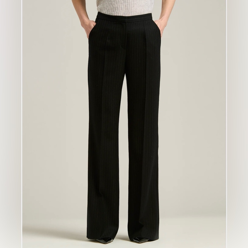 🆕 In Moda Pinstripe Sheen Elegant Black Women's Trousers, Wide Leg, Size 10